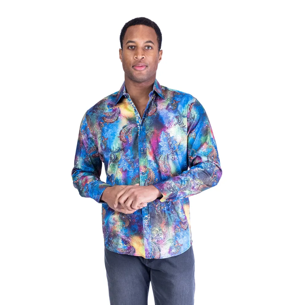 Large Paisley Print "Wyatt" Cotton Shirt - Blue