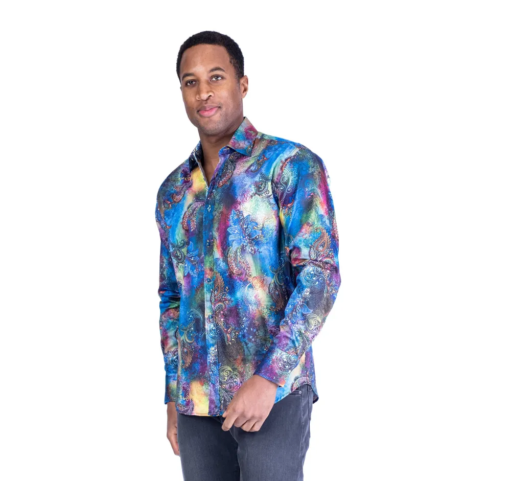 Large Paisley Print "Wyatt" Cotton Shirt - Blue