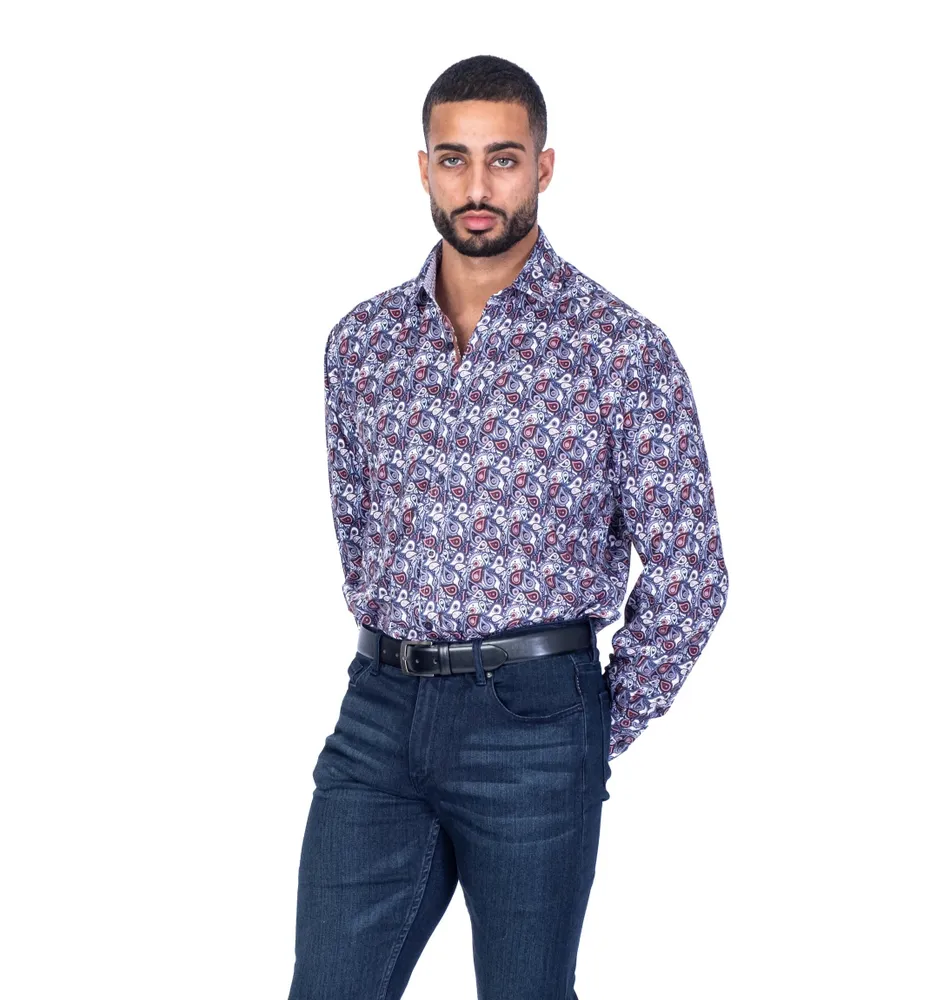 Paisley Print "Delresto" Shirt - Navy/Burgundy