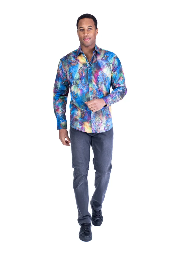 Large Paisley Print "Wyatt" Cotton Shirt - Blue