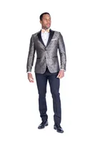 Gold Tonal Floral Tuxedo Blazer with Black Pant