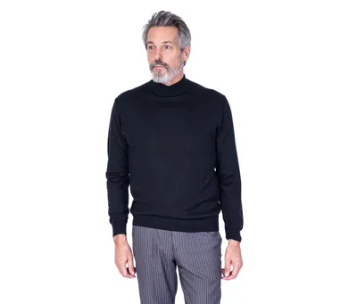 Solid Cash/Cotton Mockneck Knit - Black