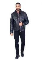 Double-Collar Lambskin Bomber - Black