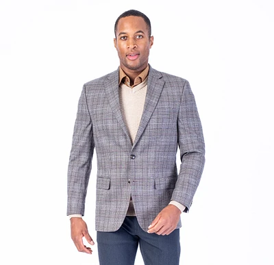 Poly/Stretch Plaid Sport Jacket - Beige / Grey