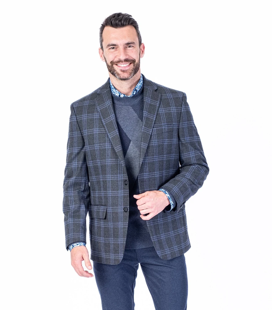 Poly/Stretch Window Pane Sport Jacket - Grey / Blue