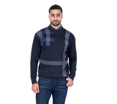 Crew Neck Check Sweater - Charcoal