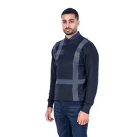 Crew Neck Check Sweater - Charcoal