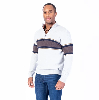 1/2 Zip Chest Stripe Sweater - Ivory