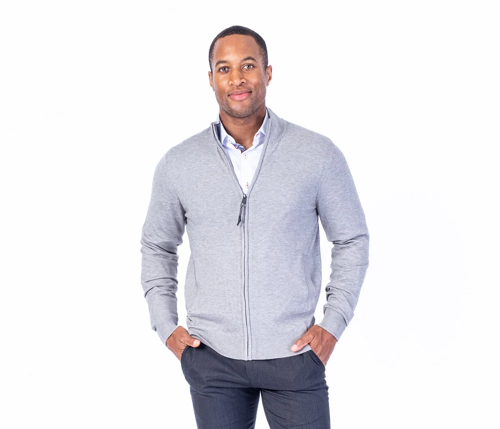 Full Zip Soft Touch Cardigan Sweater - Grey