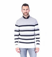 Knit Bold Stripe Crew Neck Sweater - Grey