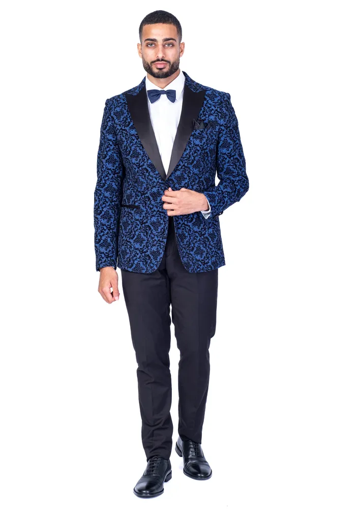 Textured Floral Tux w/ Solid Pant - Royal Blue