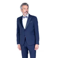 Tonal Textured Slim Fit Peak Lapel Tuxedo - Royal Blue