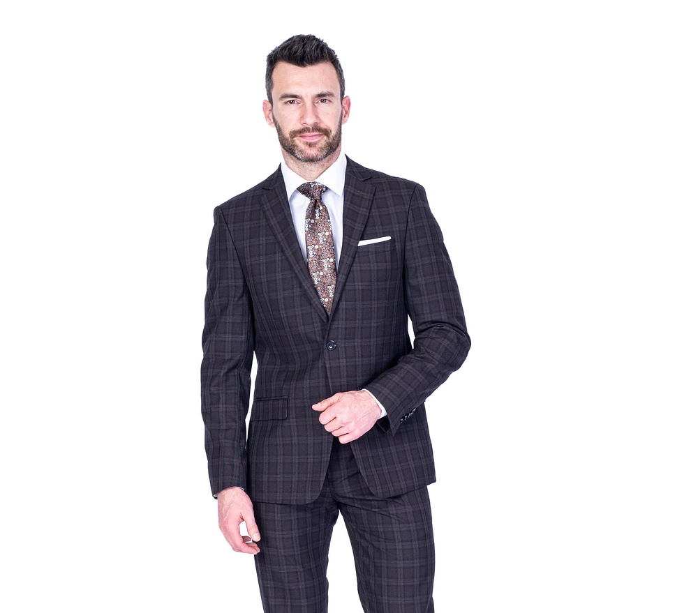X-Fit Plaid Stretch Suit - Brown