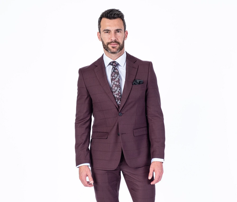 Extreme Slim Fit Tonal Check Suit - Burgundy