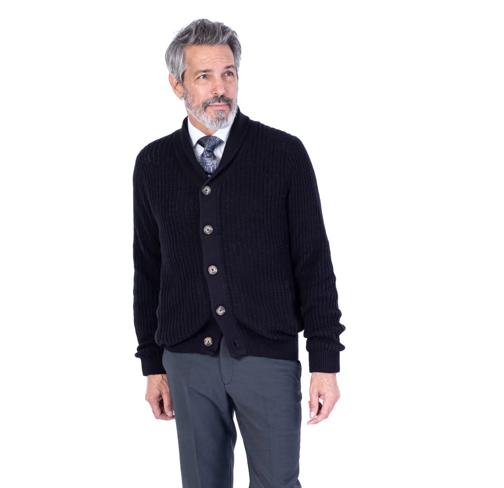 Textured Shawl Collar Cardigan Sweater - Black