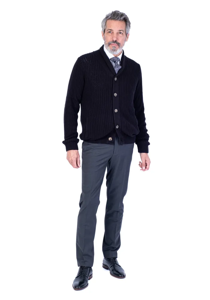 Textured Shawl Collar Cardigan Sweater - Black