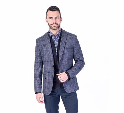 1/2 Lined Stretch Plaid Blazer - Grey / Blue