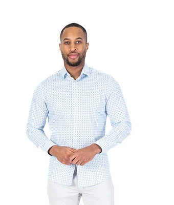 Cotton/Stretch Small Geo Print Sport Shirt - White