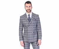 Double-Breasted Extreme Slim Fit Check Suit - Grey w/ Brown