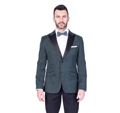 Tonal Paisley Tuxedo Blazer - Green