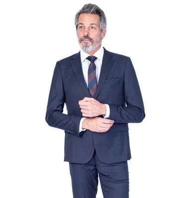 Extreme Slim Fit Check Suit - Navy / Brown