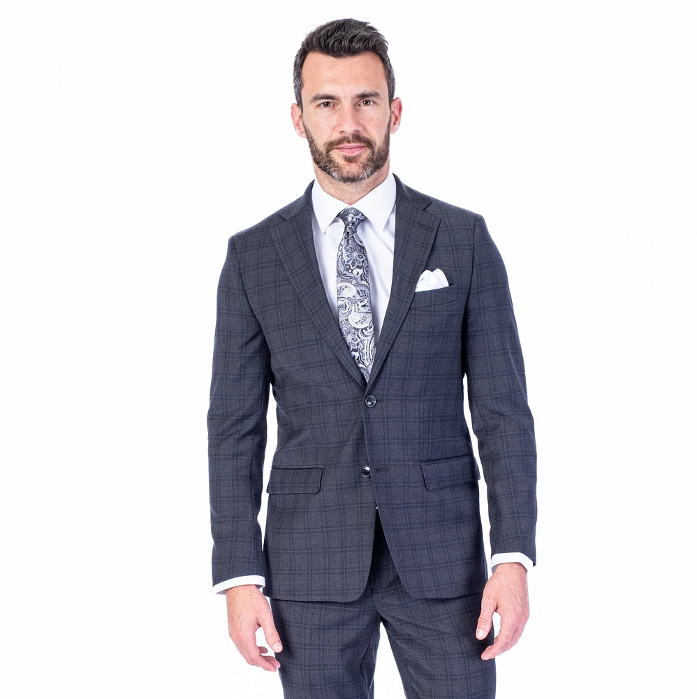 X-Slim Check Suit - Charcoal