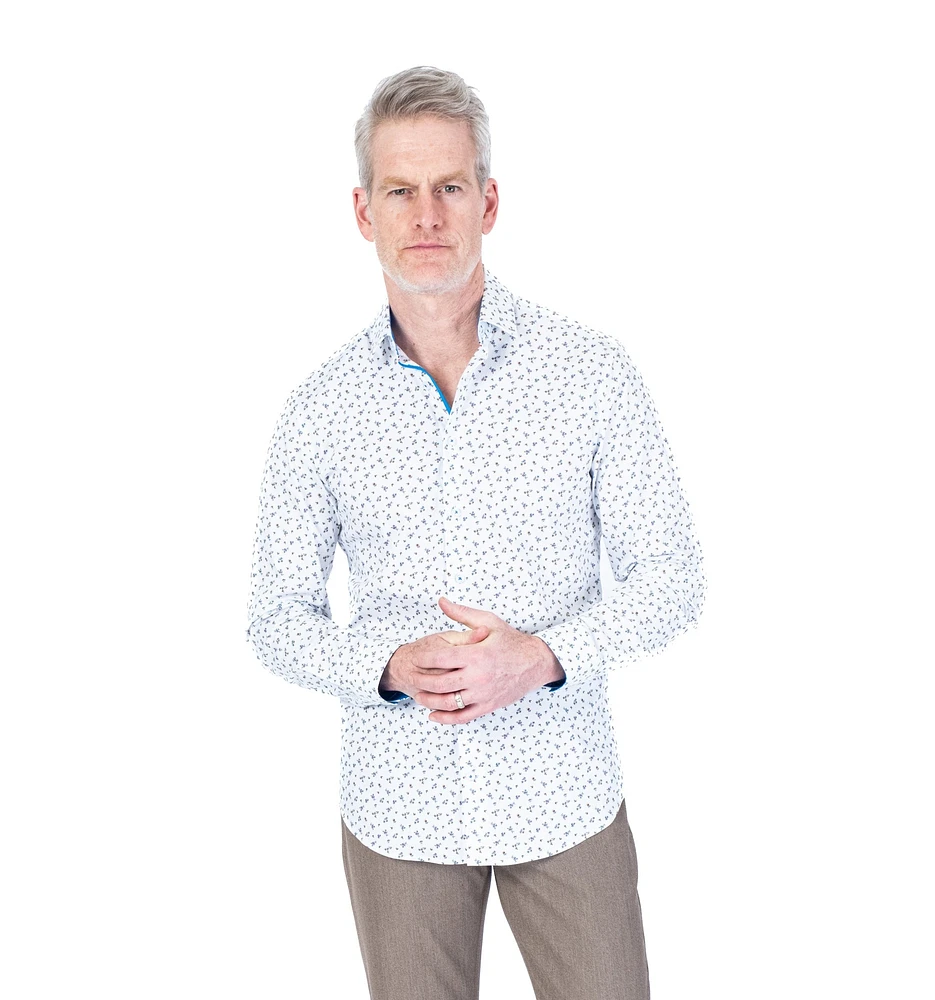 Cotton/Stretch Mini Floral Sport Shirt