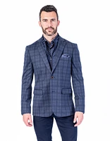 Plaid Sports Jacket w/ Removable Bib - Navy