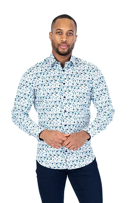 Cotton/Stretch Floral Sport Shirt - Teal
