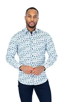 Cotton/Stretch Floral Sport Shirt - Teal