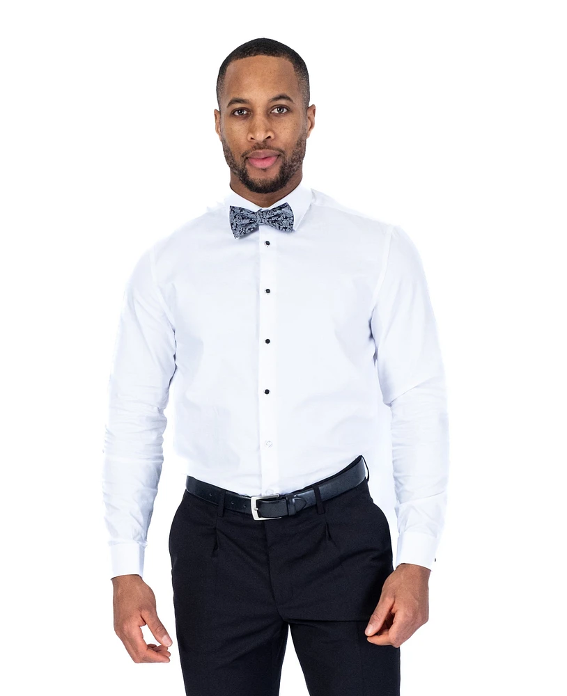 Cotton Textured Tuxedo Dress Shirt - White