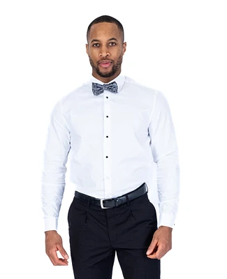Cotton Textured Tuxedo Dress Shirt - White