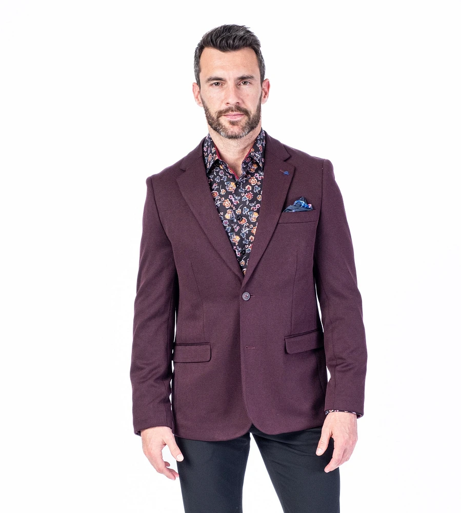 Textured Stretch Sports Jacket - Burgundy