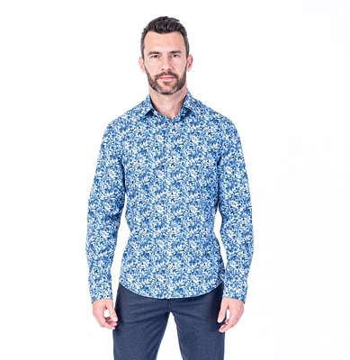 Micro/Stretch Leaf Print Sport Shirt