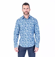 Micro/Stretch Leaf Print Sport Shirt
