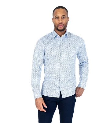 Cotton/Stretch Small Floral Sport Shirt - Blue