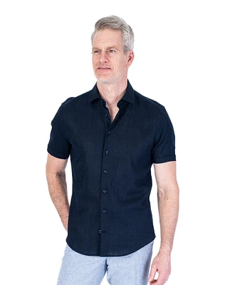 Line/Stretch Solid Short-Sleeve Sport Shirt - Navy