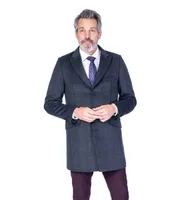 Plaid 36" Peak Lapel Topcoat - Charcoal