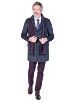 Plaid 36" Peak Lapel Topcoat - Charcoal