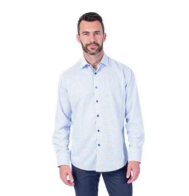 Modern Fit Neat "Arcade" Sport Shirt - White/Navy/Blue