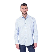 Modern Fit Neat "Arcade" Sport Shirt - White/Navy/Blue