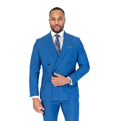 X-Fit Solid Stretch Double-Breasted Suit - Blue