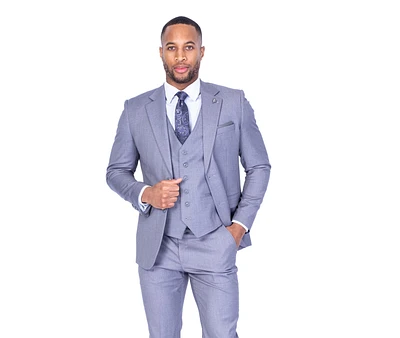 Modern Fit 3pc Solid Suit - Silver