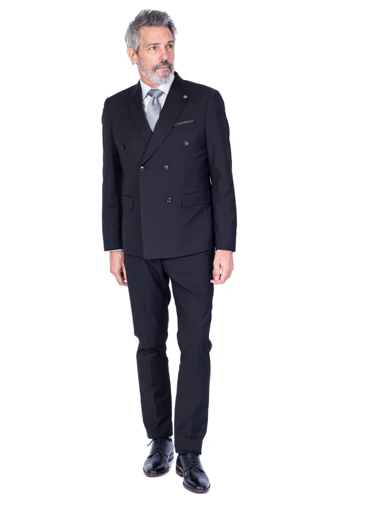 Double-Breasted Modern Slim Solid Suit - Black