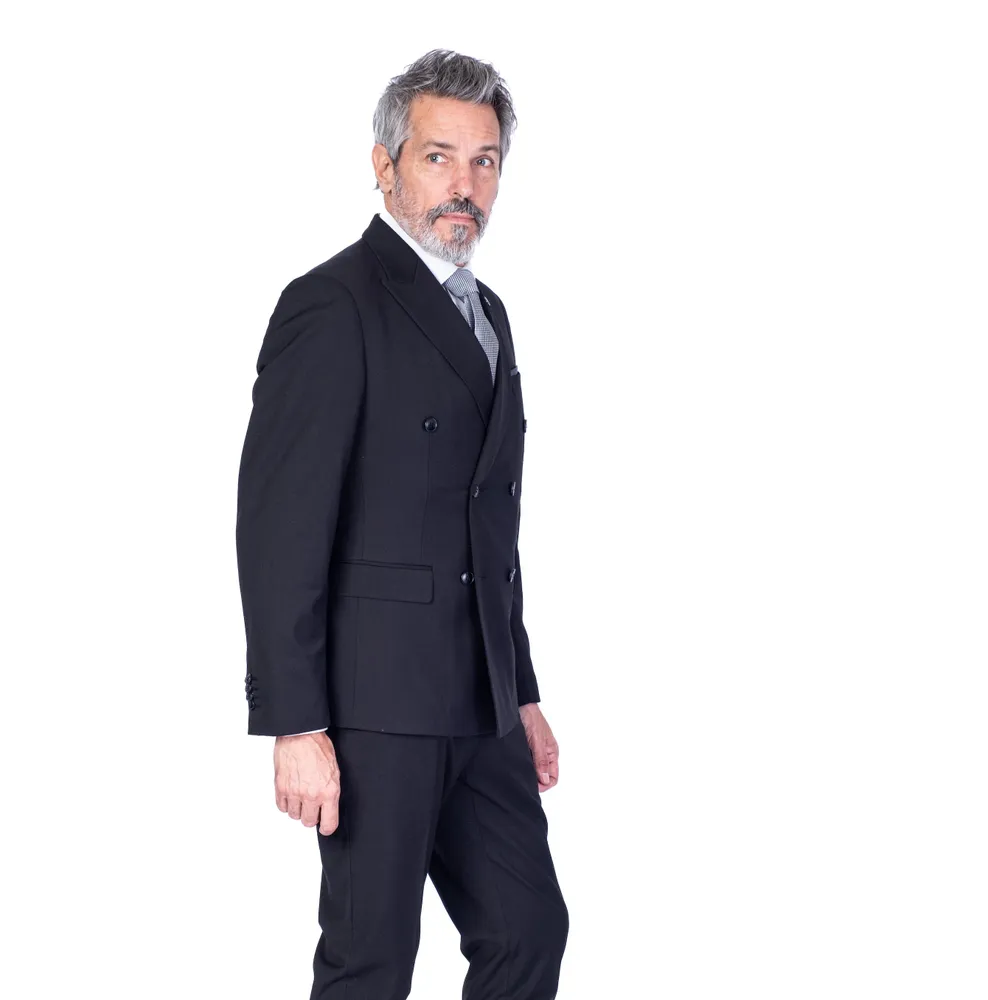 Double-Breasted Modern Slim Solid Suit - Black