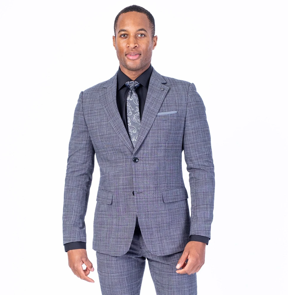 Modern Slim Fit Plaid Suit - Black