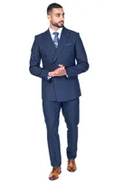 Double-Breasted Modern Slim Fit Tonal Check Suit - Blue