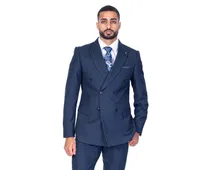 Double-Breasted Modern Slim Fit Tonal Check Suit - Blue