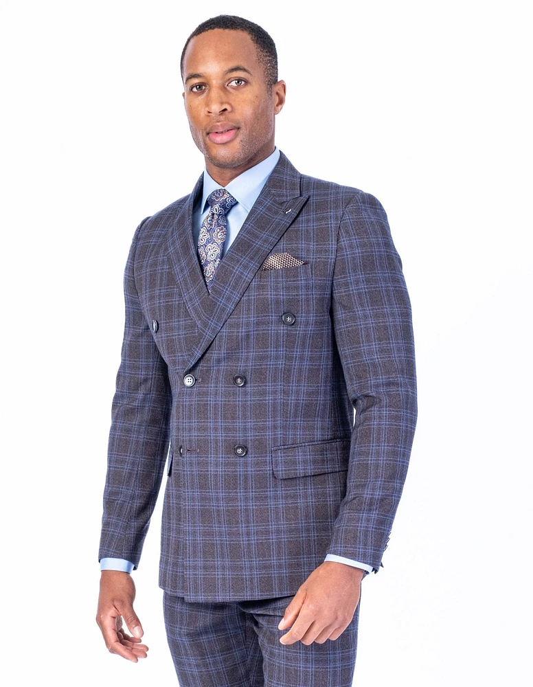 Double-Breasted Modern Slim Fit Check Suit