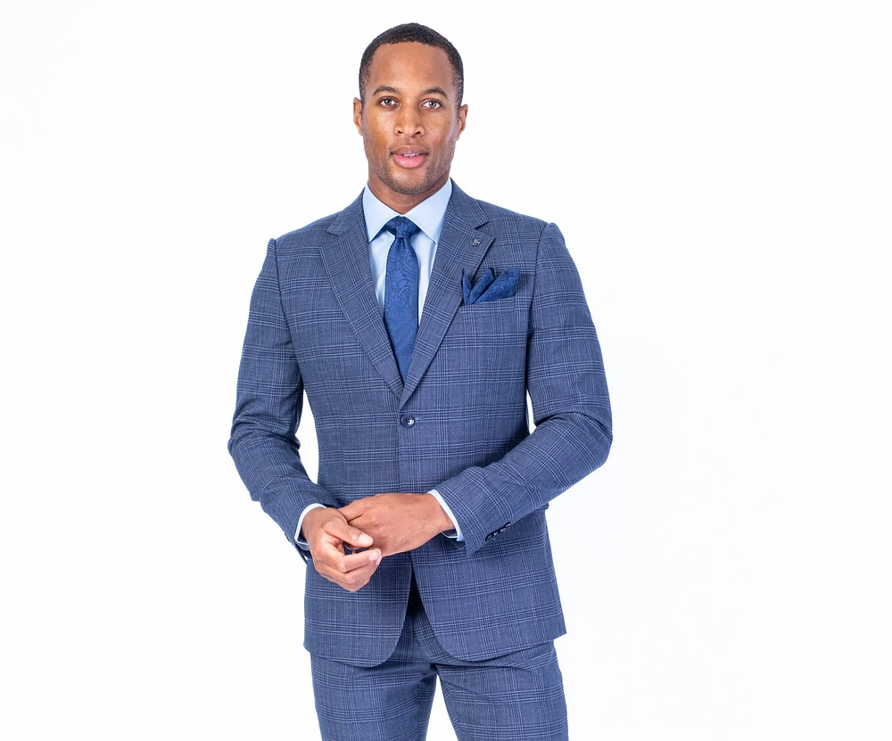 Modern Slim Fit Check Suit - Blue